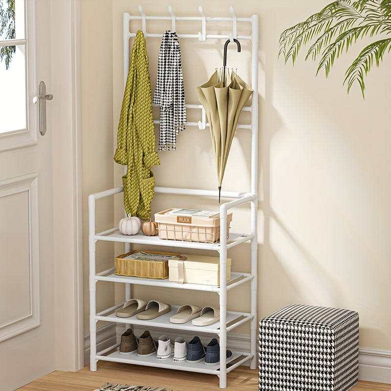 Multi-Functional 4/5-Tier Entryway Organizer Shoe Rack Hooks for Keys Coats Hats