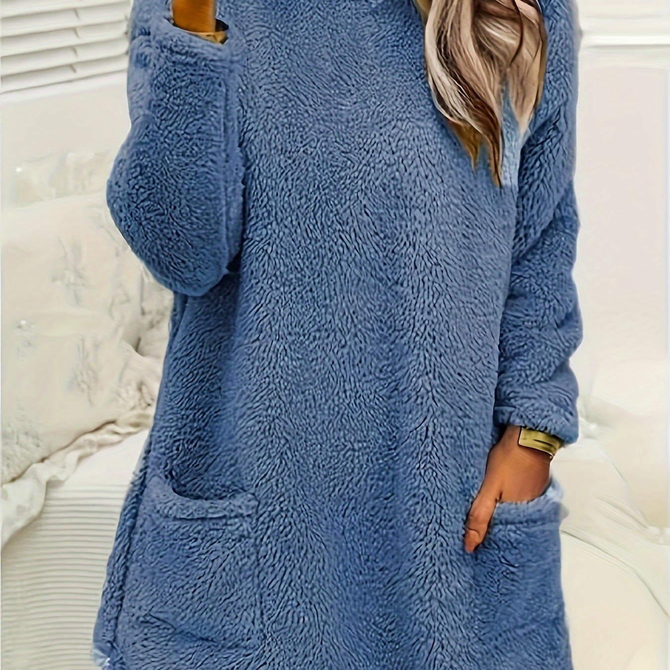 Женская флисовая толстовка с длинным рукавом, карман, уютная зимняя, черная