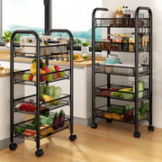 Black Mesh Rolling Wire Cart with Lockable Wheels and Metal Baskets for Kitchen Office Storage