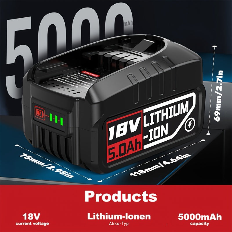 18V 5.0Ah Lithium-Ion Rechargeable Battery for Power Tools Compatible with Bosch and Gardena