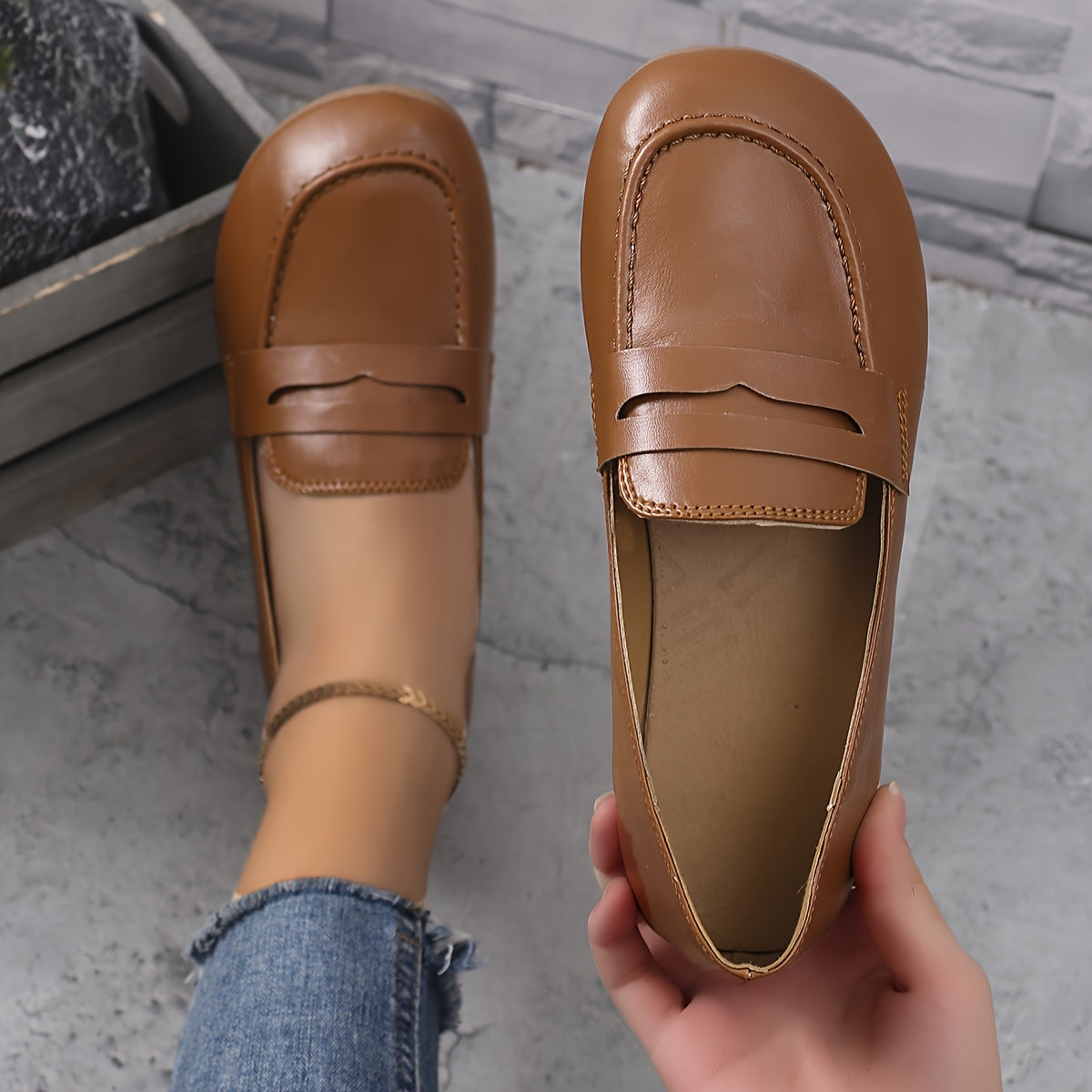 Women's White Faux Leather Slip-On Loafers All-Season Round Toe Flats