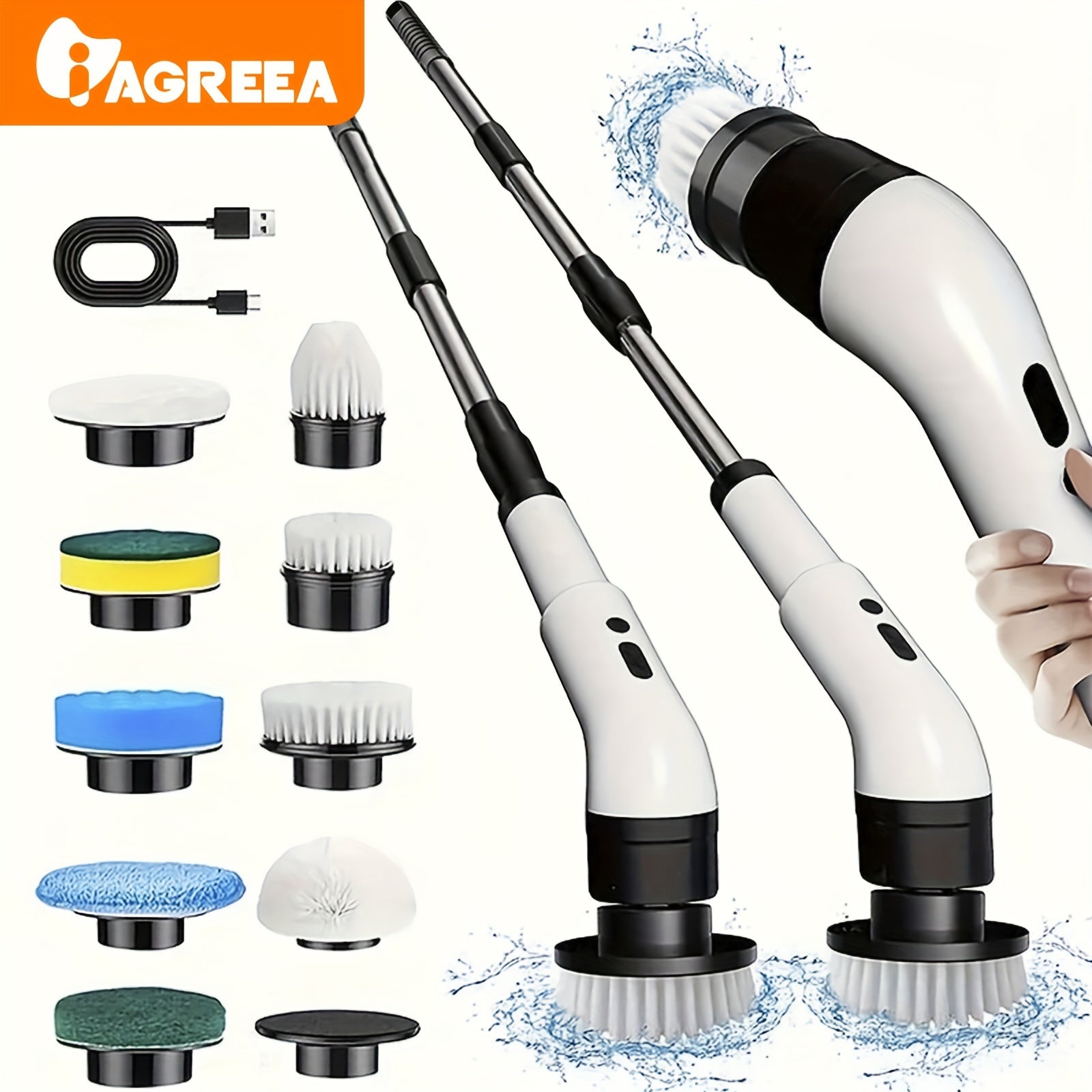 Electric Cordless Rotating Cleaning Brush with 3 Speeds and Replaceable Heads for Tiles Bathtubs and Sinks