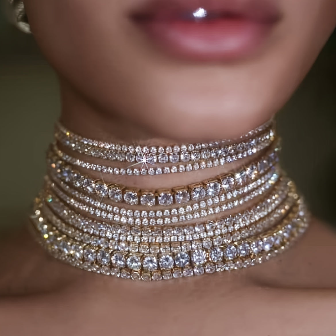 Elegant Rhinestone Multi-Layer Choker Necklace for Women Party Wedding Eid
