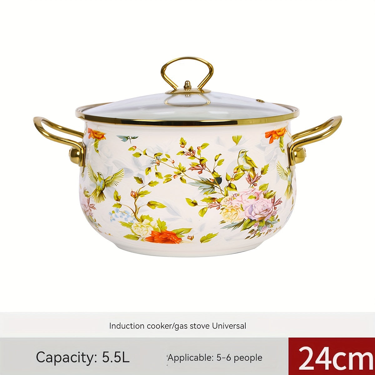 Enamel Soup Pot with Dual Handles for Stewing and Boiling, Gas and Electric Compatible