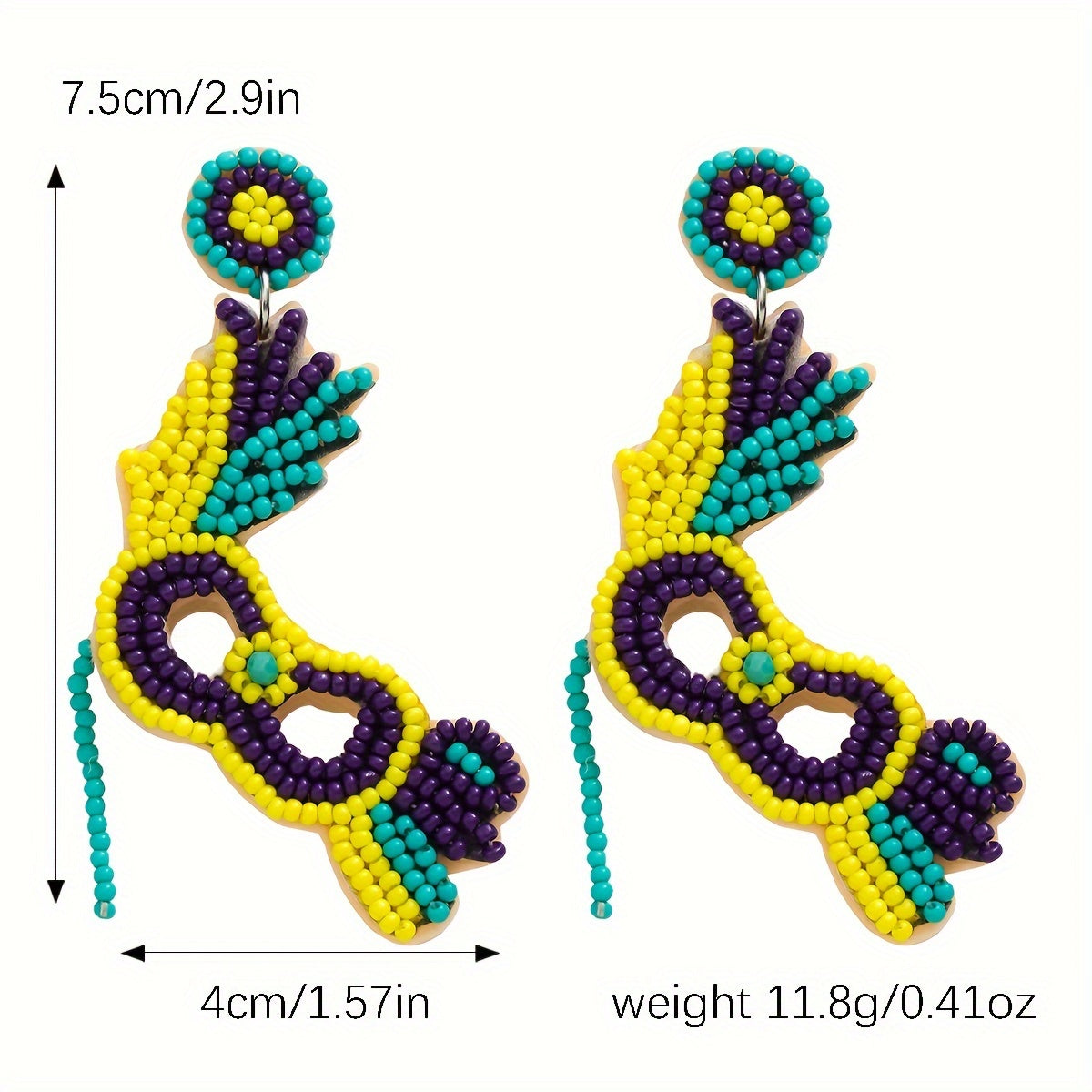 Pendientes colgantes de mascarada con cuentas, con piedras de imitación, pasadores de acero inoxidable para celebraciones