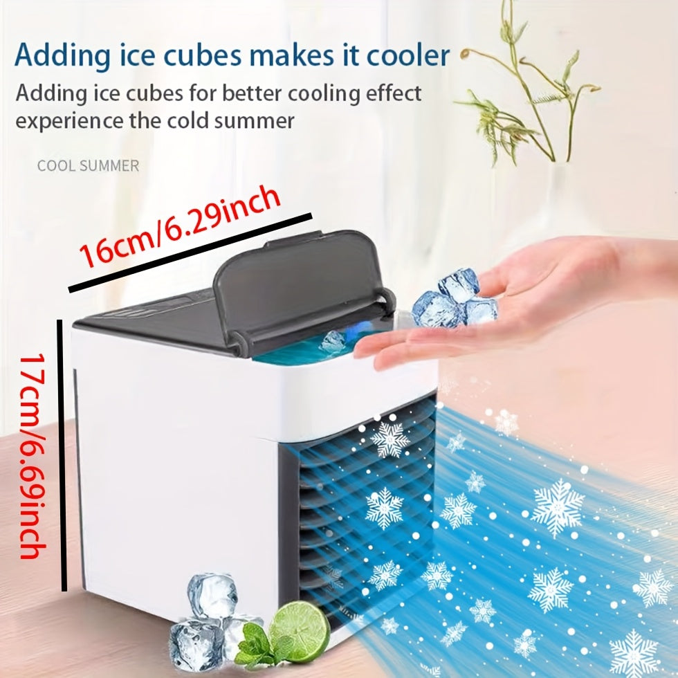 USB ulanishi bilan portativ havo konditsioneri ventilyatori, tozalovchi va namlantiruvchi, 7 rang, 3 tezlik, tez sovutish, shaxsiy foydalanish, ofis yoki uy uchun kompakt dizayn.