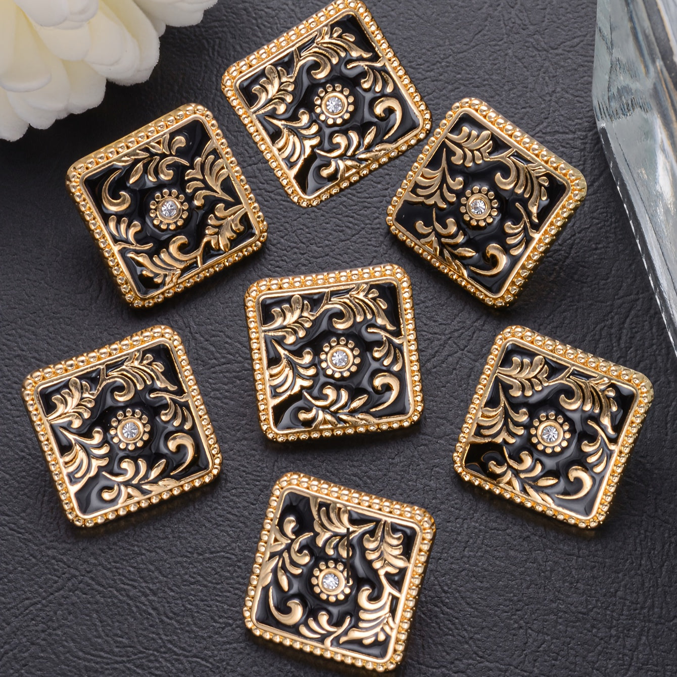 7-Donali Rhinestone kvadratli alloy tugmasi to'plami tikuvchilik hunari va moda aksessuarlari uchun