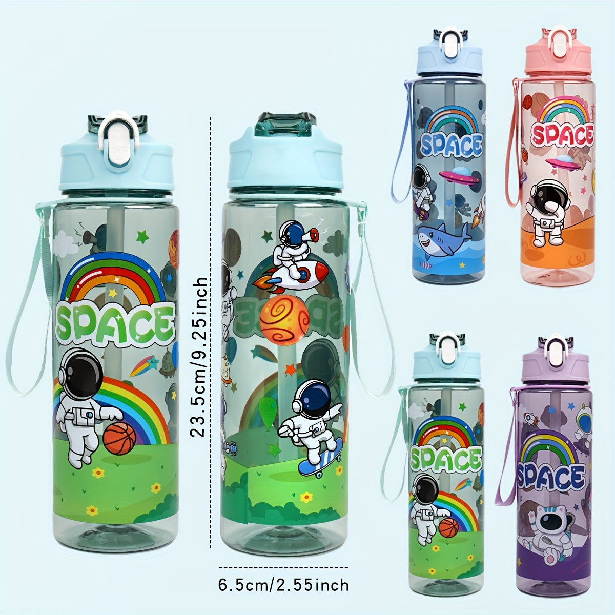 21oz BPA-Free Plastic Water Bottle with Straw for Kids and Outdoor Activities Space Design