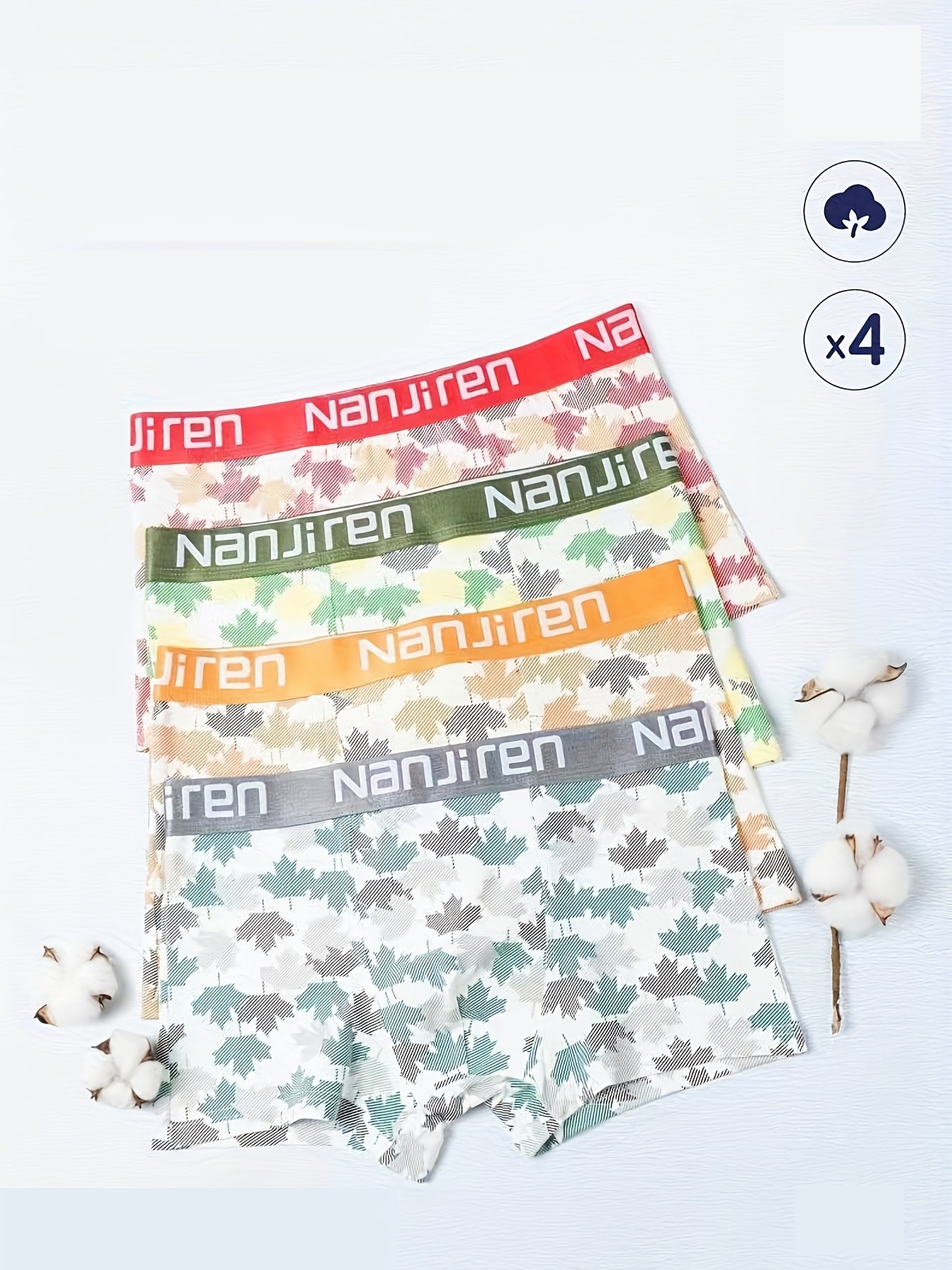 Men's Cotton Boxer Briefs 4 Pack High Stretch Random Print Comfortable Underwear
