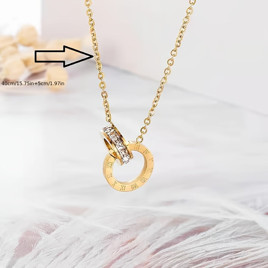 Roman Numeral Jewelry Set in 18K Gold Plated Tone Necklace and Earrings for Women