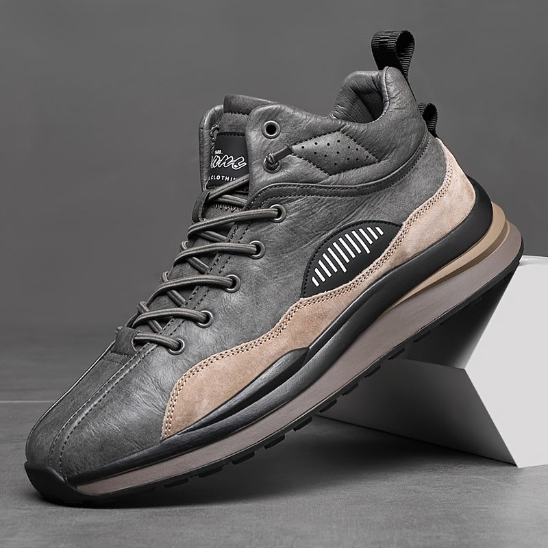 Men's Black and Gray High-Top Sneakers Breathable Rubber Sole Lace-Up Casual Shoes