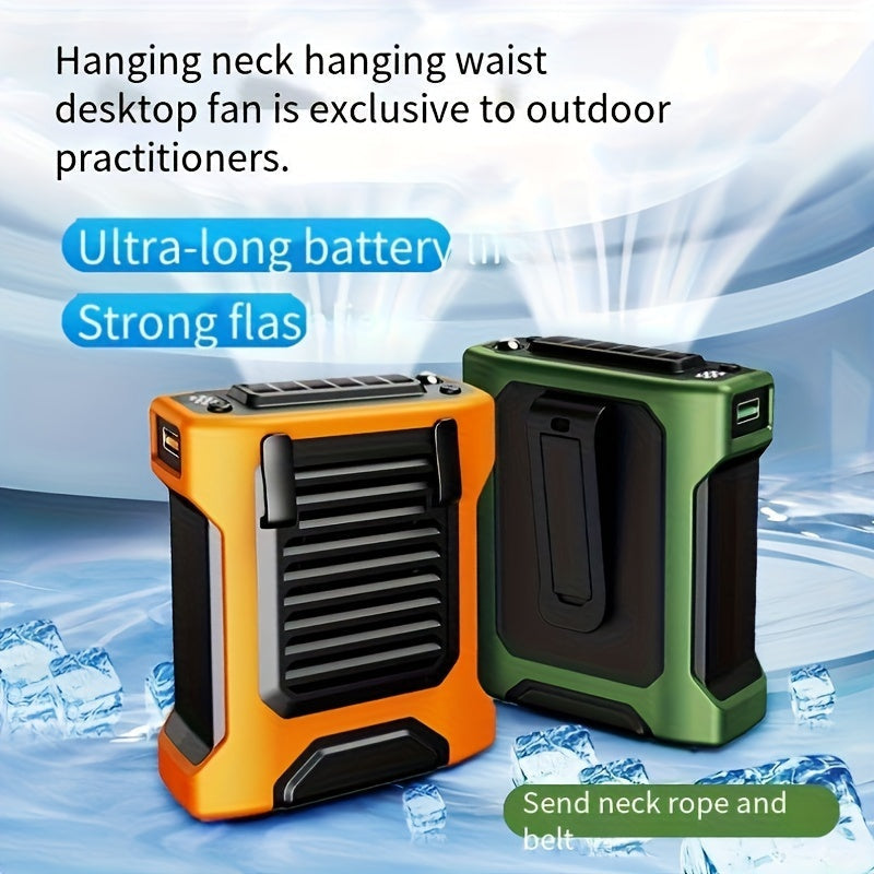 USB Rechargeable Neck Fan with Power Bank, Flashlight, and 3600mAh Battery