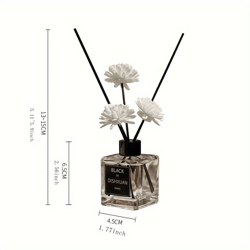 50ml aromatizlangan reed diffuzor to'plami, to'rtburchak shisha shisha bilan, rattan tayoqchalari va Sola gullari bilan, uy va hammom uchun