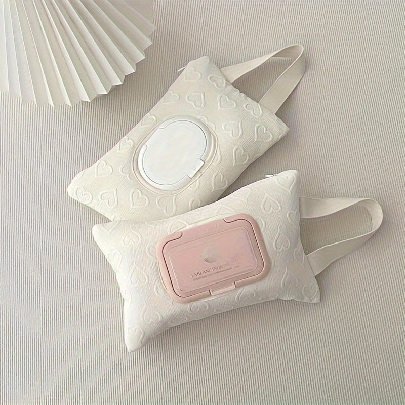 Portable Wet Wipe Organizer Pink White 3D Heart Design Travel Storage Pouch
