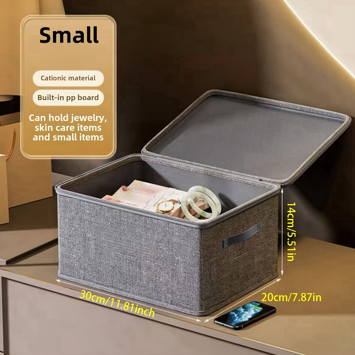 Fabric Collapsible Storage Box with Zipper Lid Handles for Wardrobe Organization Black