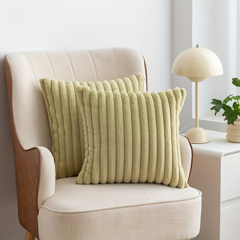 Set of 2 Striped Faux Fur Decorative Pillow Covers for Couch and Bedroom