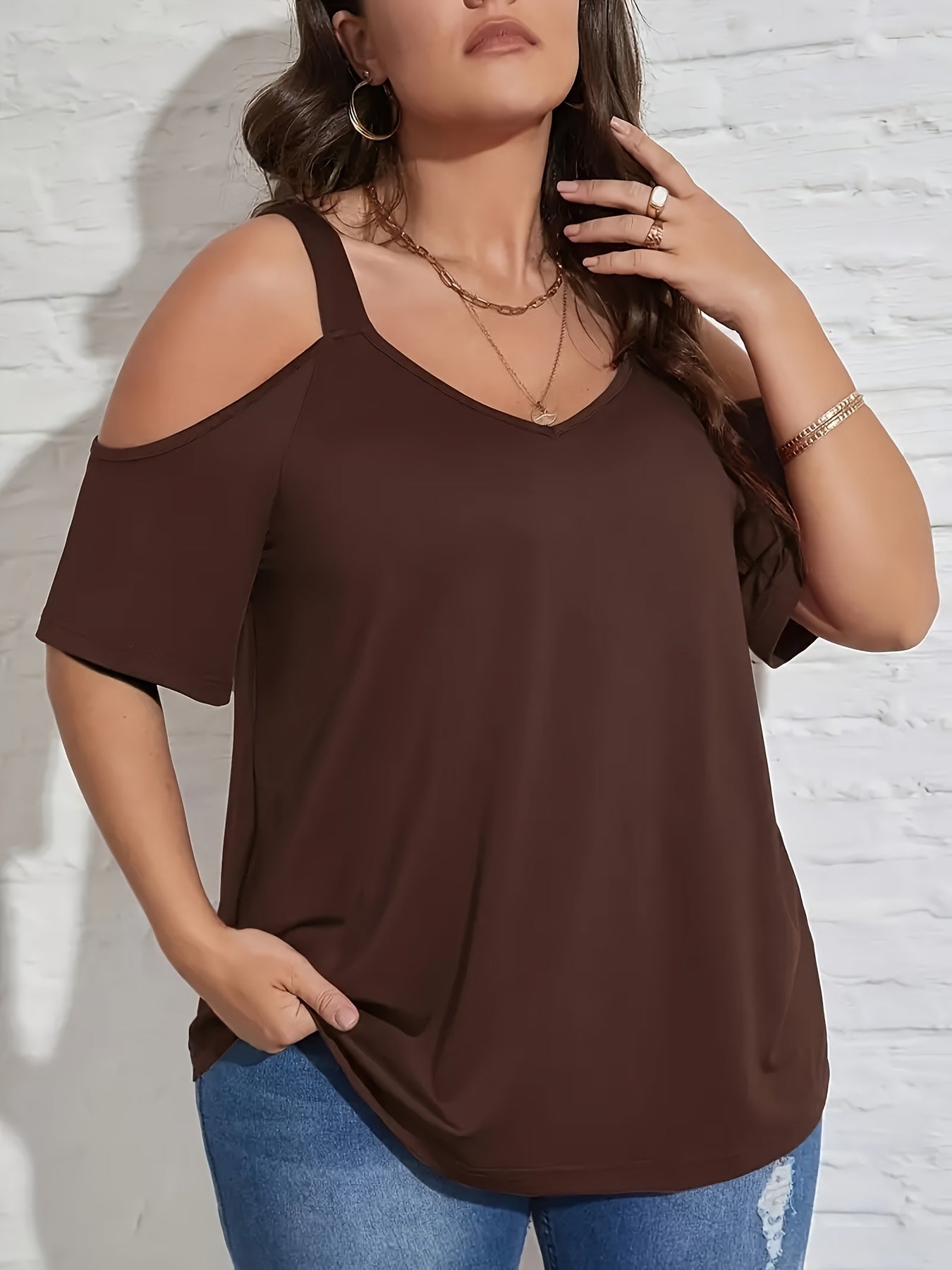 Plus Size Summer Off-Shoulder T-Shirt Solid Color Women's Top