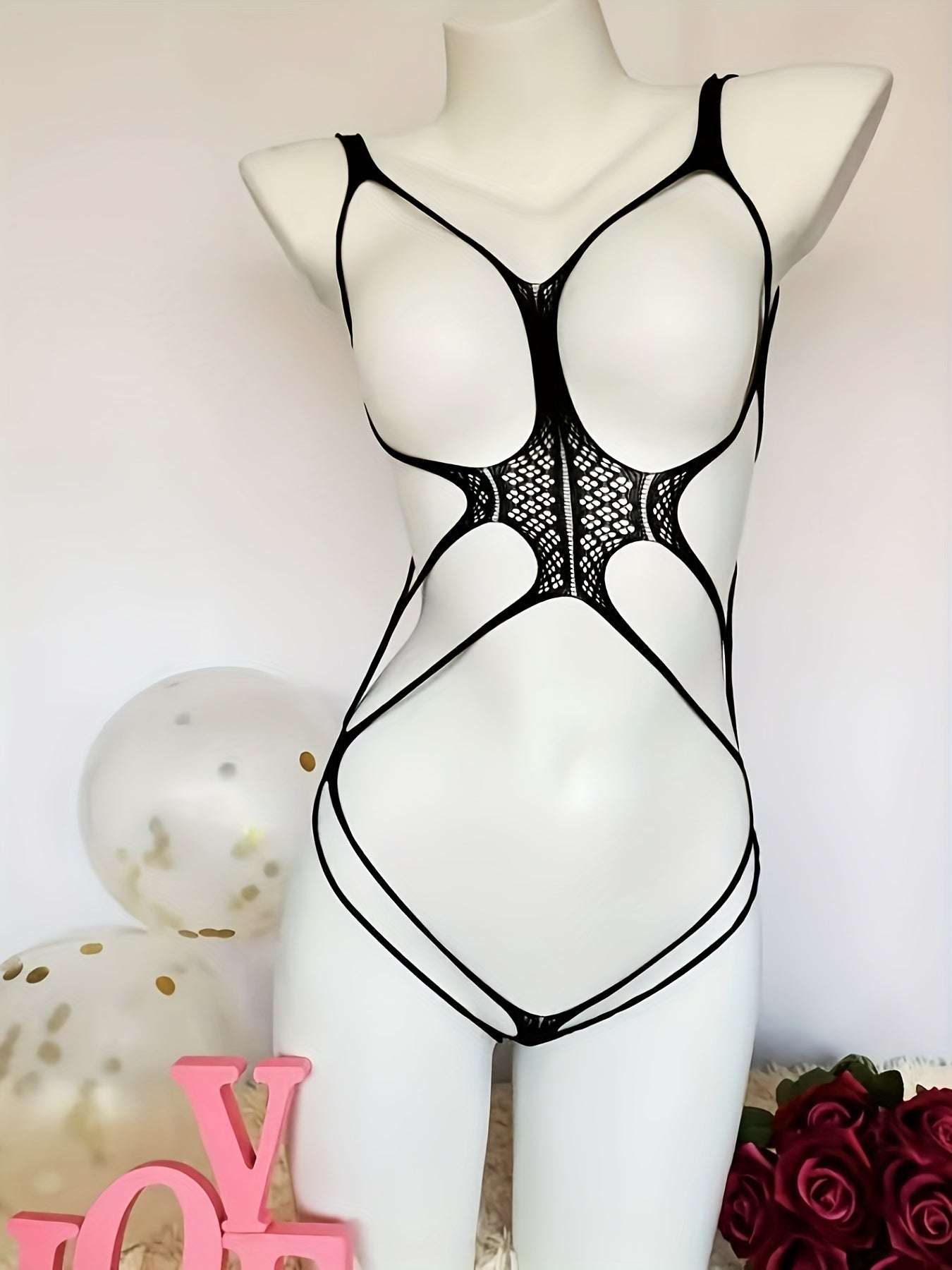 Plus Size Women's Jacquard Bodysuit High Stretch Hollow Knit Lingerie