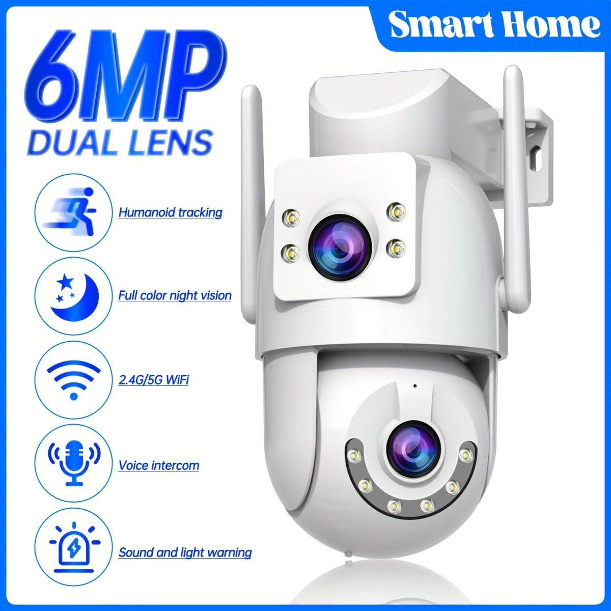 Dual-Screen 3MP Security Camera with PTZ WiFi Motion Tracking Night Vision