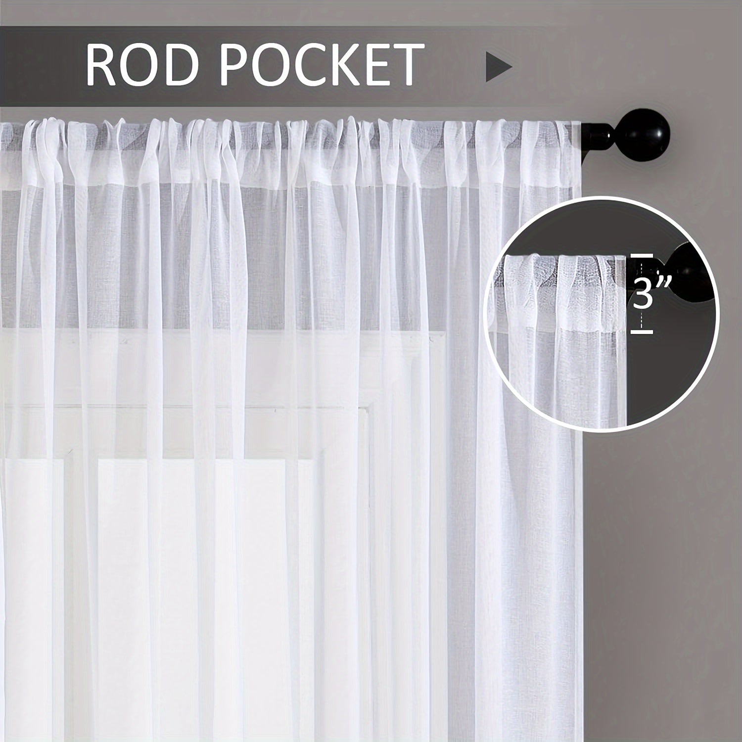 Juego de 2 cortinas de cocina semi-translúcidas con textura de lino blancas para cafetería, sala de estar y dormitorio