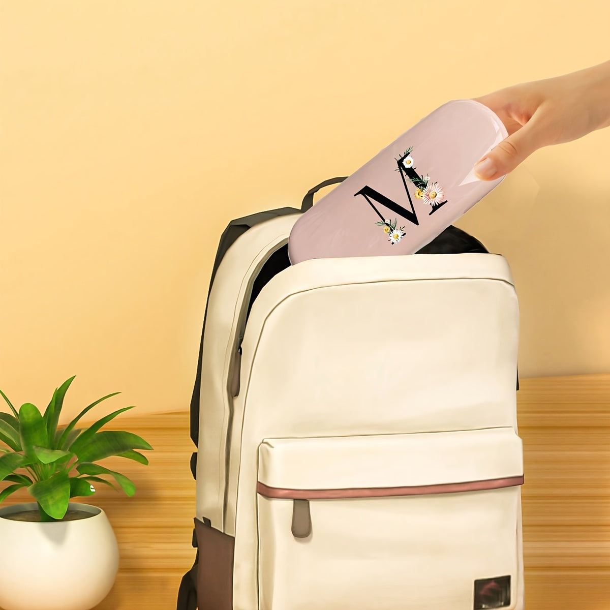 Pink Floral Monogram Glasses Case Waterproof Dustproof Compact Plastic Storage Box for Men and Women