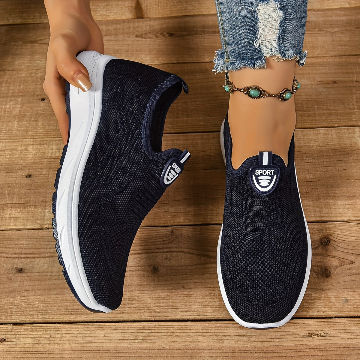 Women's Slip-On Sneakers in Knit Fabric Light Comfortable All-Season