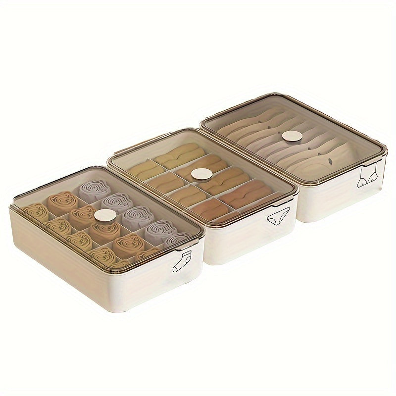 3 ta ichki kiyim saqlash qutisi to'plami, 10/15 ta tashkilotchilar bilan, brass, paypoqlar va ichki kiyimlar uchun, oq rangda