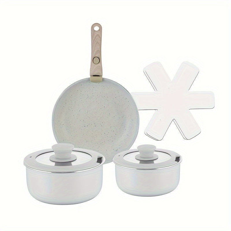 Juego de utensilios de cocina de aluminio con revestimiento antiadherente, mango removible, 3 piezas para camping y cocina