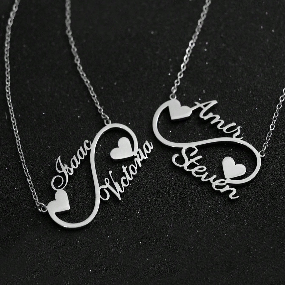 Personalized Stainless Steel Infinity Necklace with Heart Pendant for Women