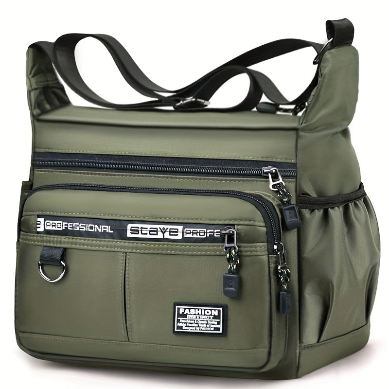 Men's Casual Nylon Shoulder Bag Waterproof Wear-Resistant Large Capacity Multi-Pocket Adjustable Strap
