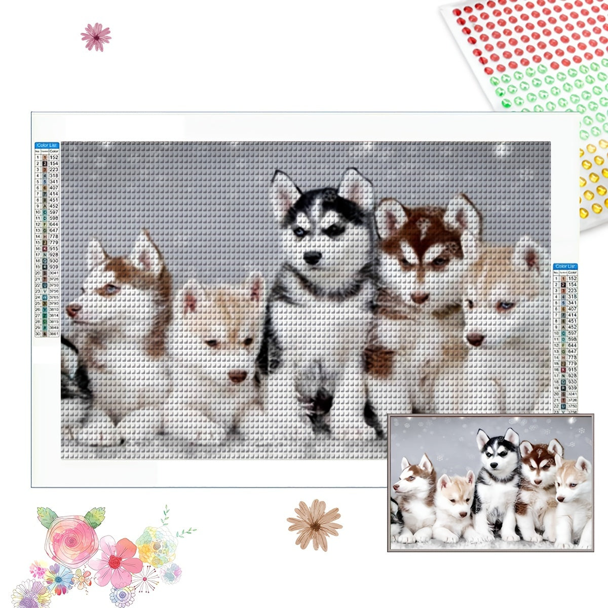 Diamond Painting Kit with Five Dogs Glitter Oblong Shimmery Animal Theme