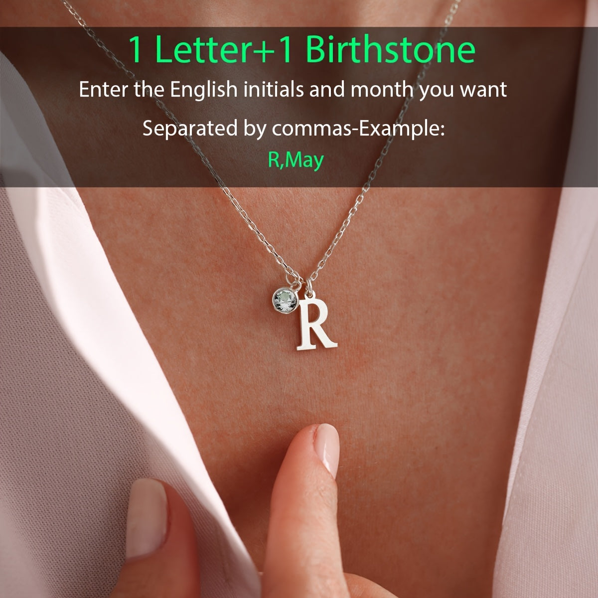 Women's Gold Plated Letter Pendant Necklace with Birthstone Personalized Initials