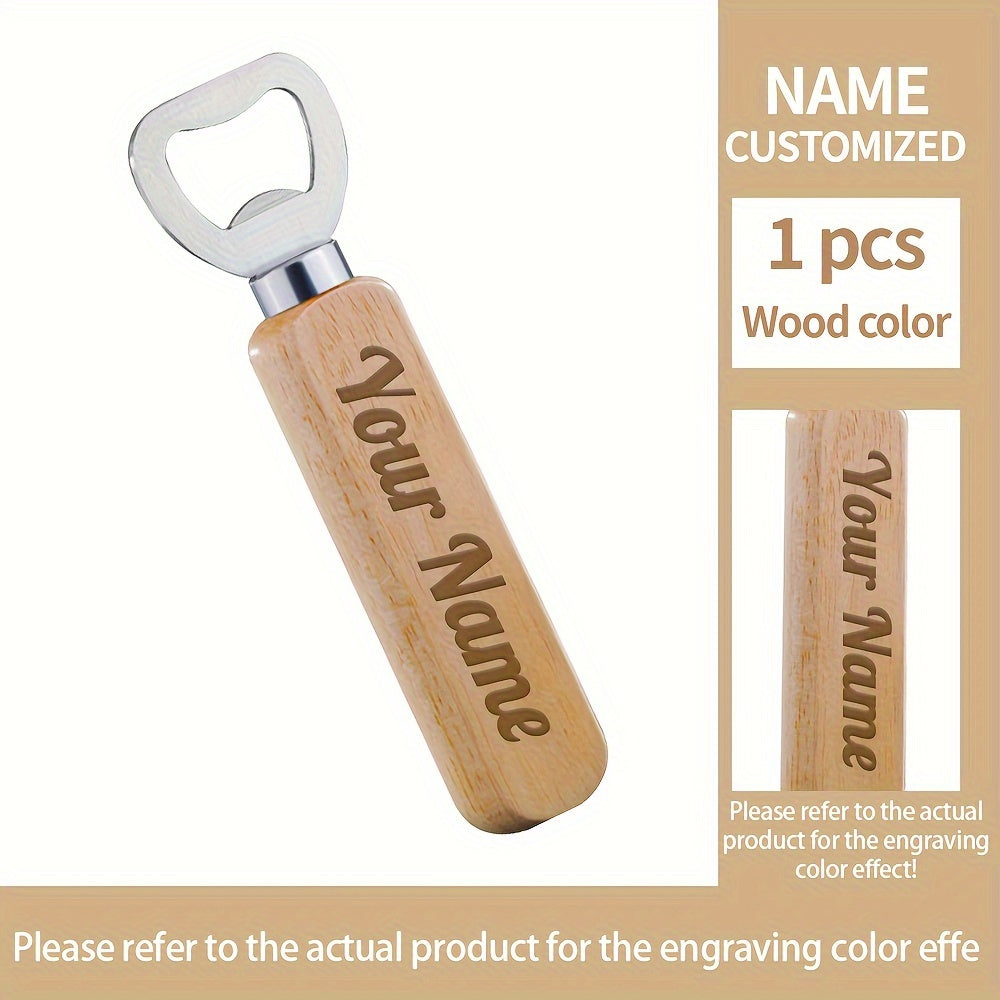 Custom Engraved Wooden Beer Bottle Opener with Stainless Steel Blade