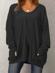 Women's Plus Size Long Sleeve Solid Oversized Top With Pockets