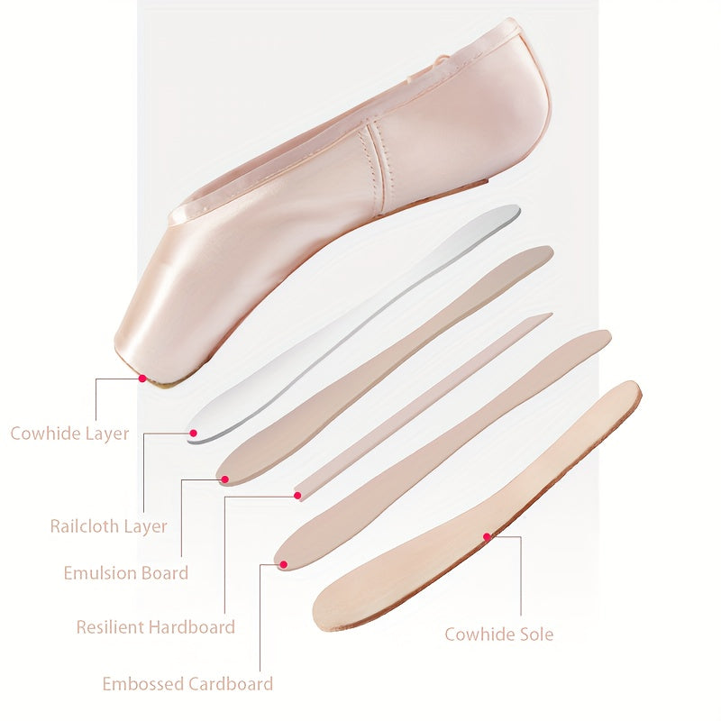 Pink Satin Ballet Pointe Shoes for Women Satin Finish Slip-On Square Toe
