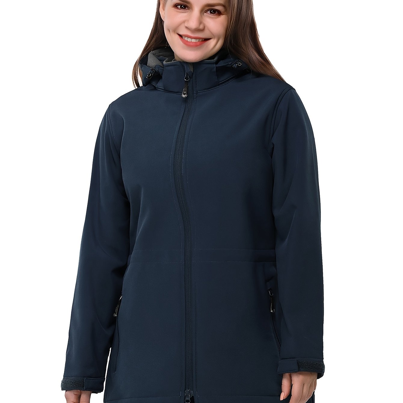 Women's Waterproof Softshell Jacket Hooded Fleece Lined Windproof Solid Color Fall Winter