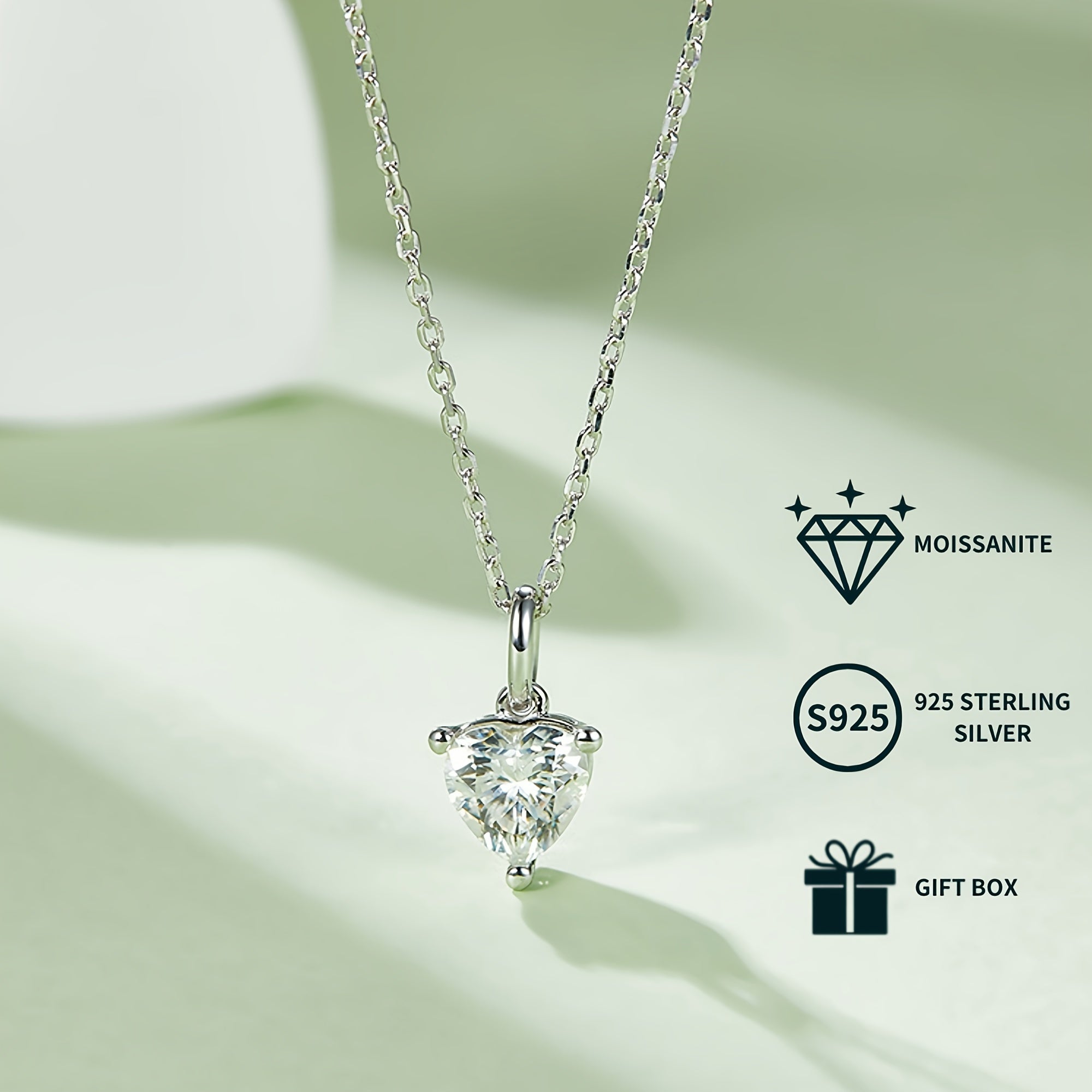 Heart-Shaped Moissanite Jewelry Set Pendant Necklace and Stud Earrings White Gold Plated Silver Gift for Her