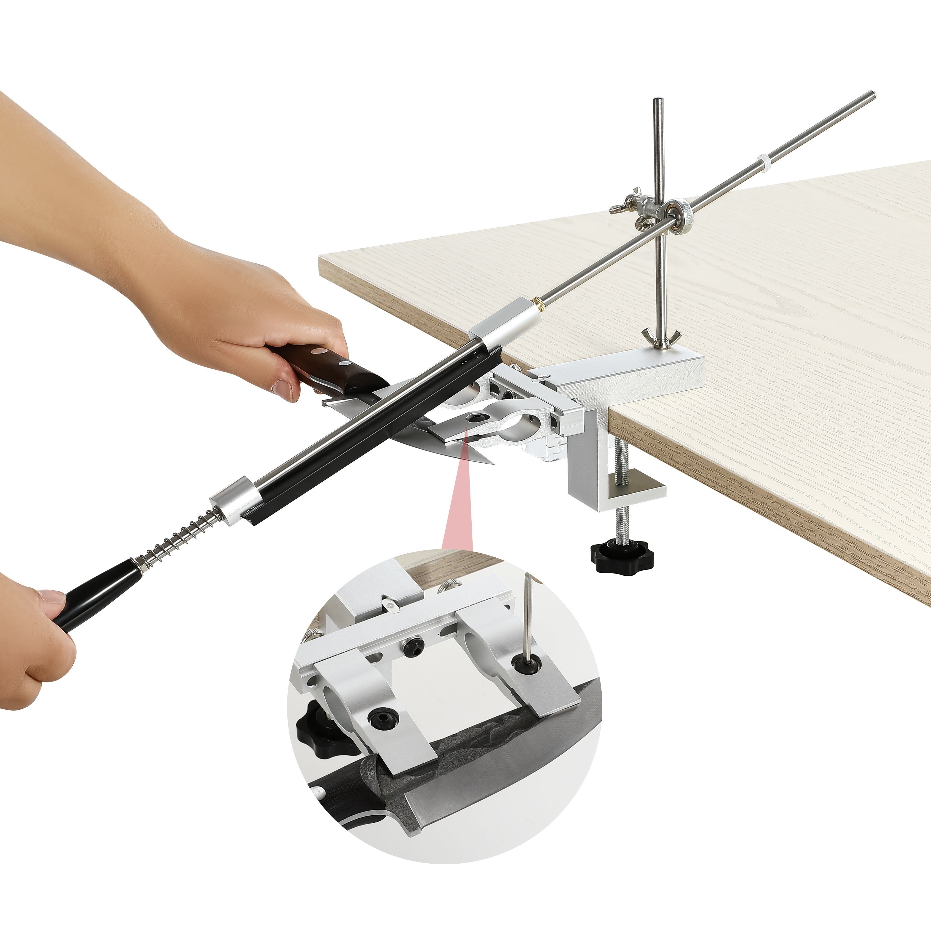 Alüminiy alloy pichoqni qirqish uchun to'plam, 360° aylantirish dizayni va qirqish toshi bilan oshxona va restoran uchun