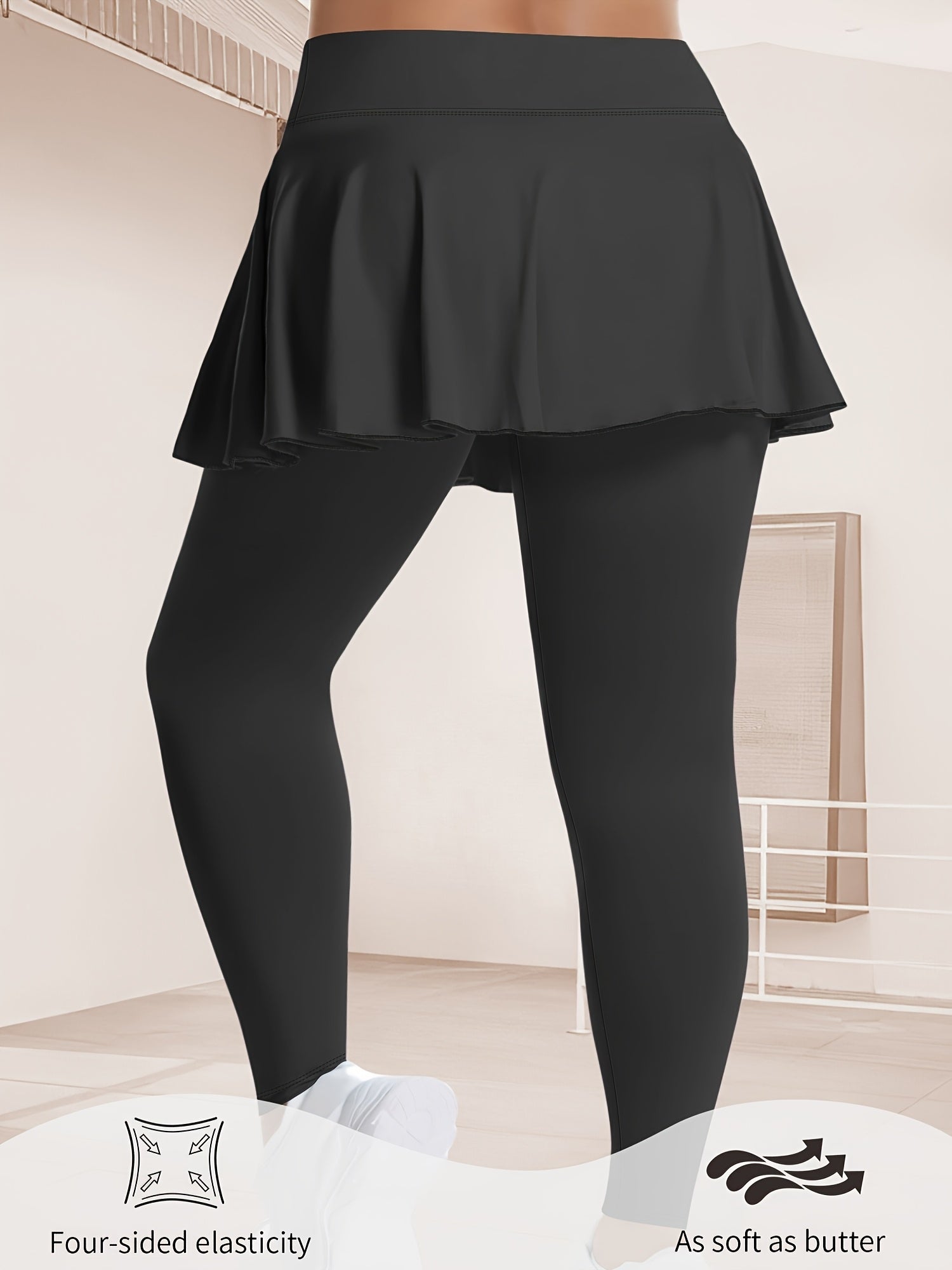 Women's Plus Size High-Waist Stretch Skort with Pockets Soft Polyester Blend