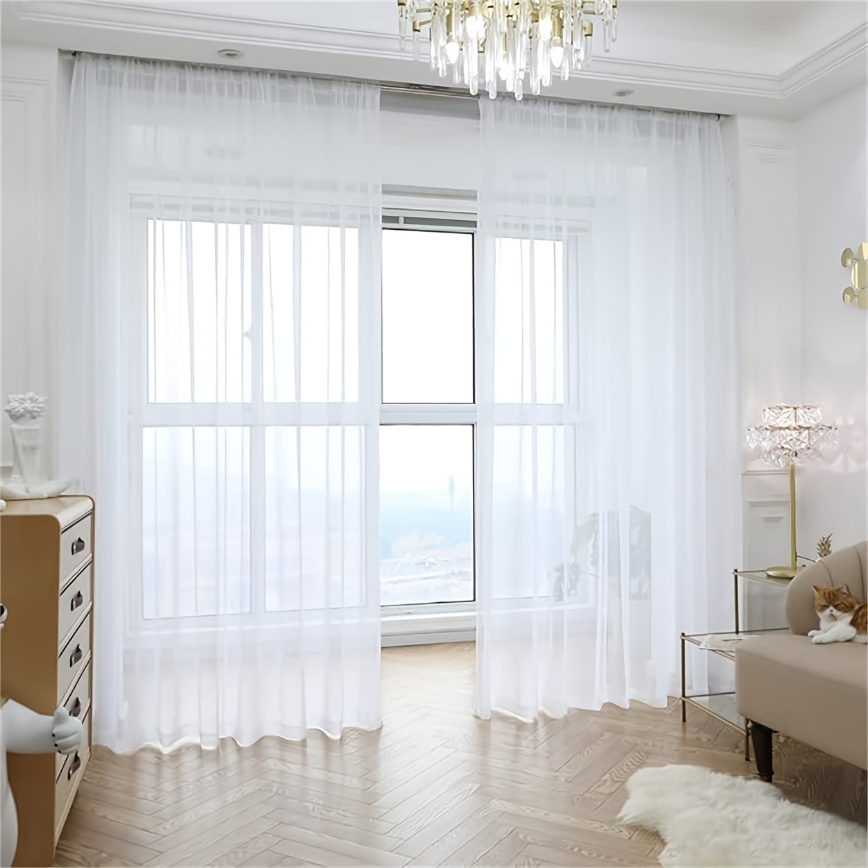 White Sheer Voile Curtain with Rod Pocket for Living Room Bedroom Office