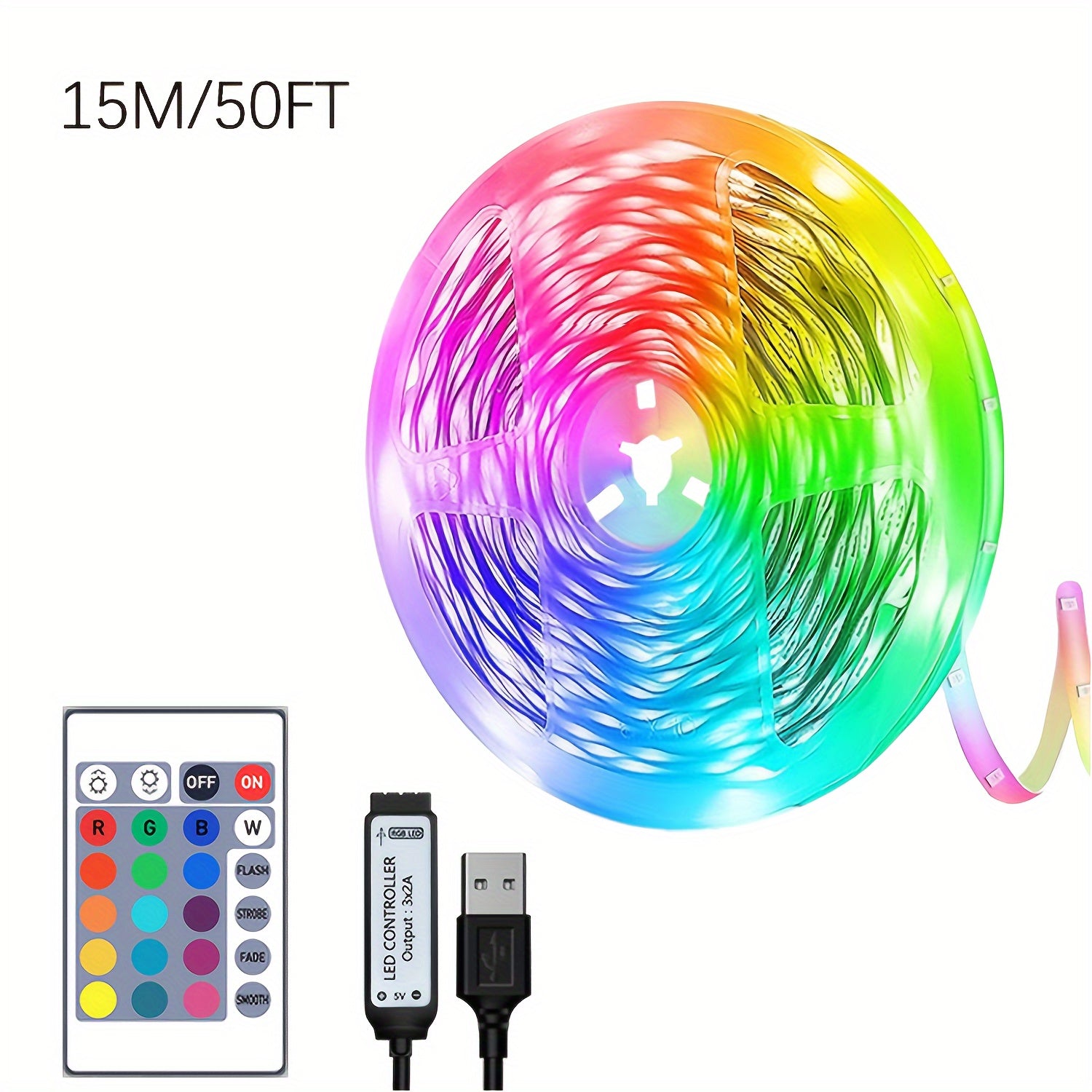 RGB LED Strip Lights 91.44cm to 30.48m USB Powered Infrared Sensor Color Adjustable