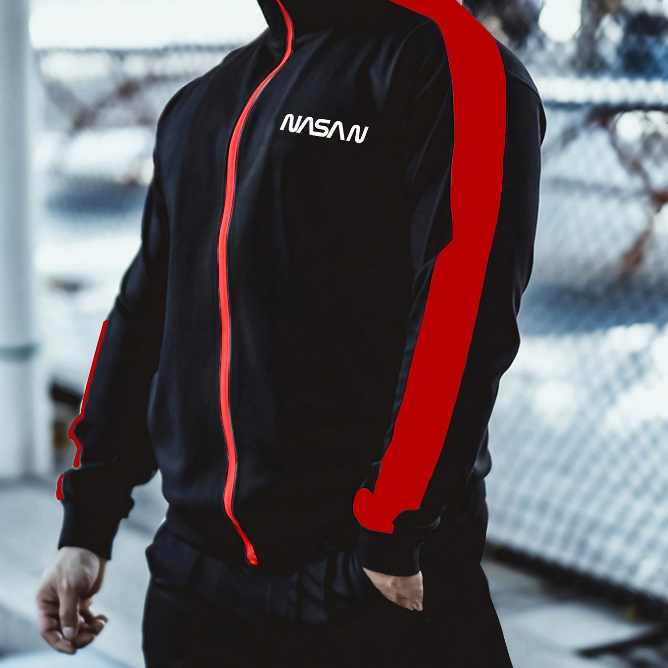 Мужская повседневная толстовка из полиэстера с воротником-стойкой, полная молния, трикотажная ткань, узор из букв