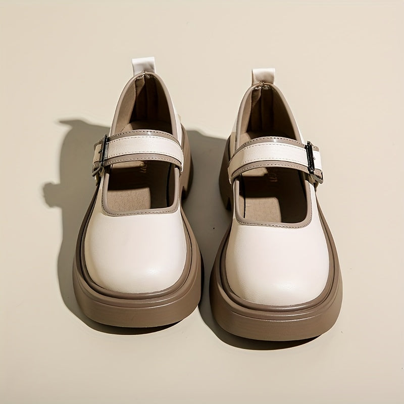 Women's Mary Jane Flats All-Season Comfortable Leather Leather with Buckle Straps