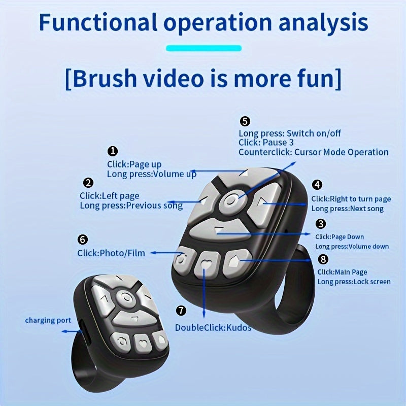 Wireless Remote Control for Page Flipping Camera Shutter Video Scrolling Music Playback E-Book Reading