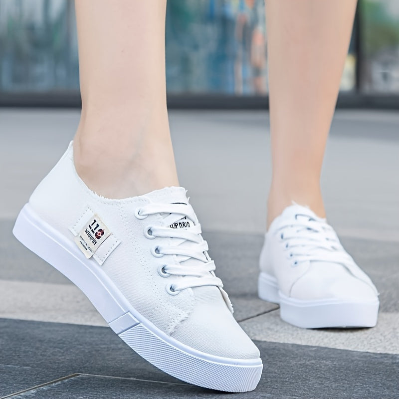 Women's Canvas Casual Sneakers with Solid Color, Round Toe, Lightweight Sole