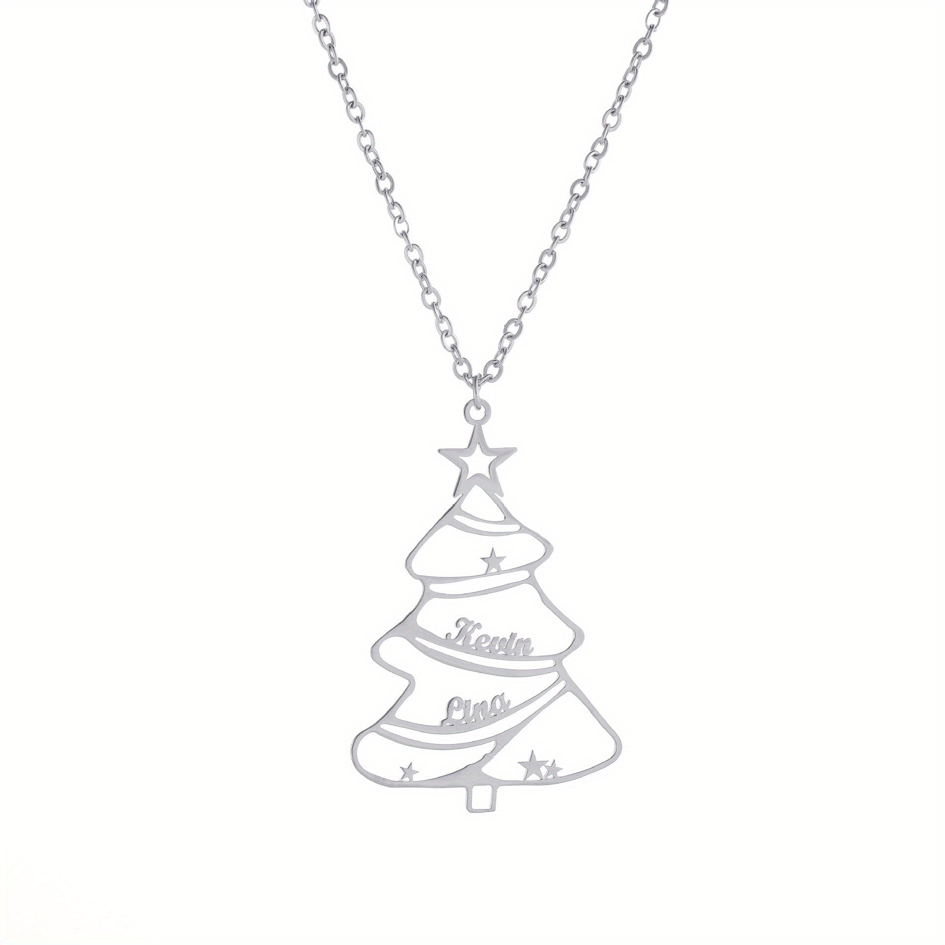 Collar de cadena con colgante de árbol de Navidad de acero inoxidable para mujeres y niñas regalo navideño