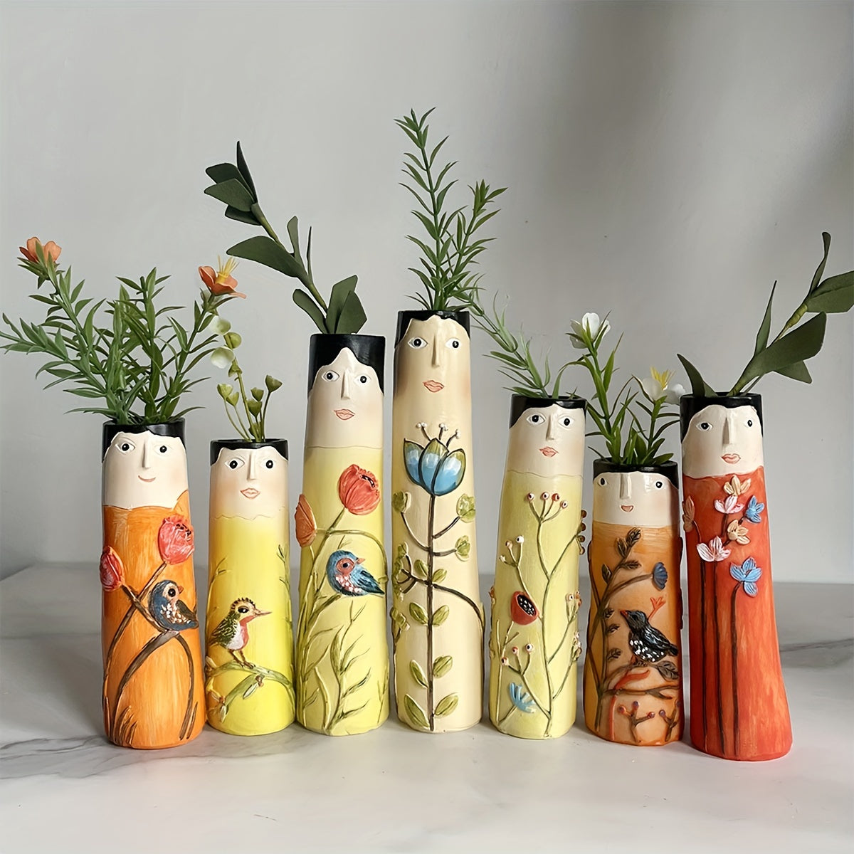 Handmade Boho Face Vases for Farmhouse and Home Decor