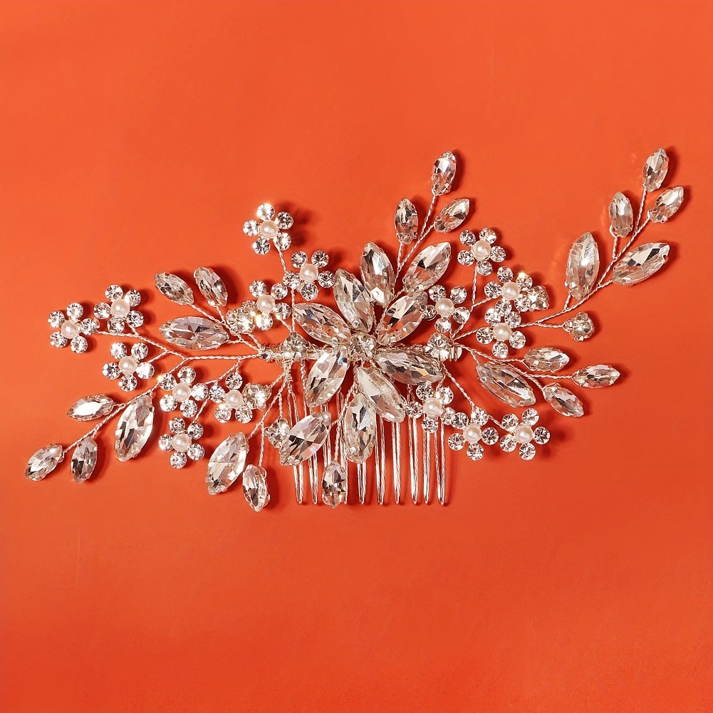 Handmade Flower Hair Comb with Horse Eye Rhinestones for Bridal Wedding Dress Accessories