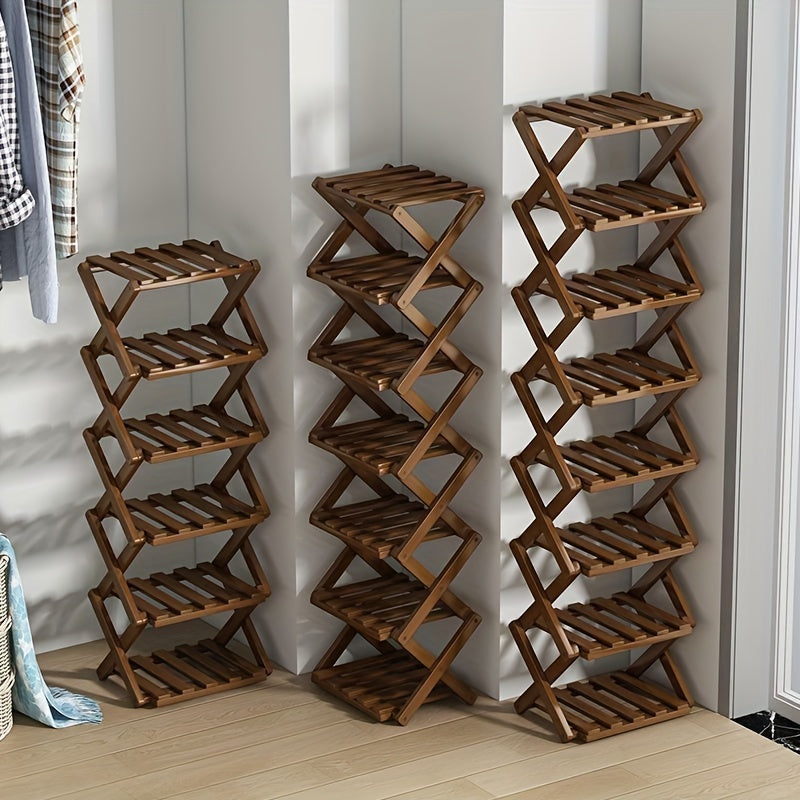 Bamboo Foldable Shoe Rack with Multiple Shelves Entryway Organizer