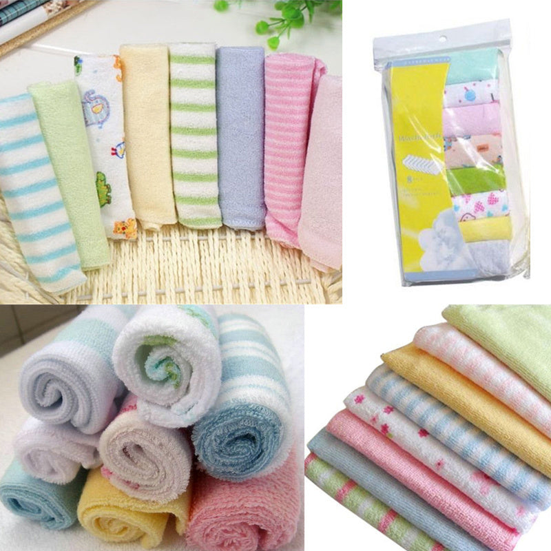 8-Pack Baby Soft Polycotton Knit Bath Towels Lightweight Infant Washcloths Mixed Color